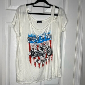 ZENOBIA King of The Road Cold Shoulder Graphic Tee Size 1XL